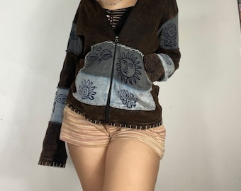 Astor jacket, Patchwork Zip Up Hoodie, grunge hippie boho sweater
