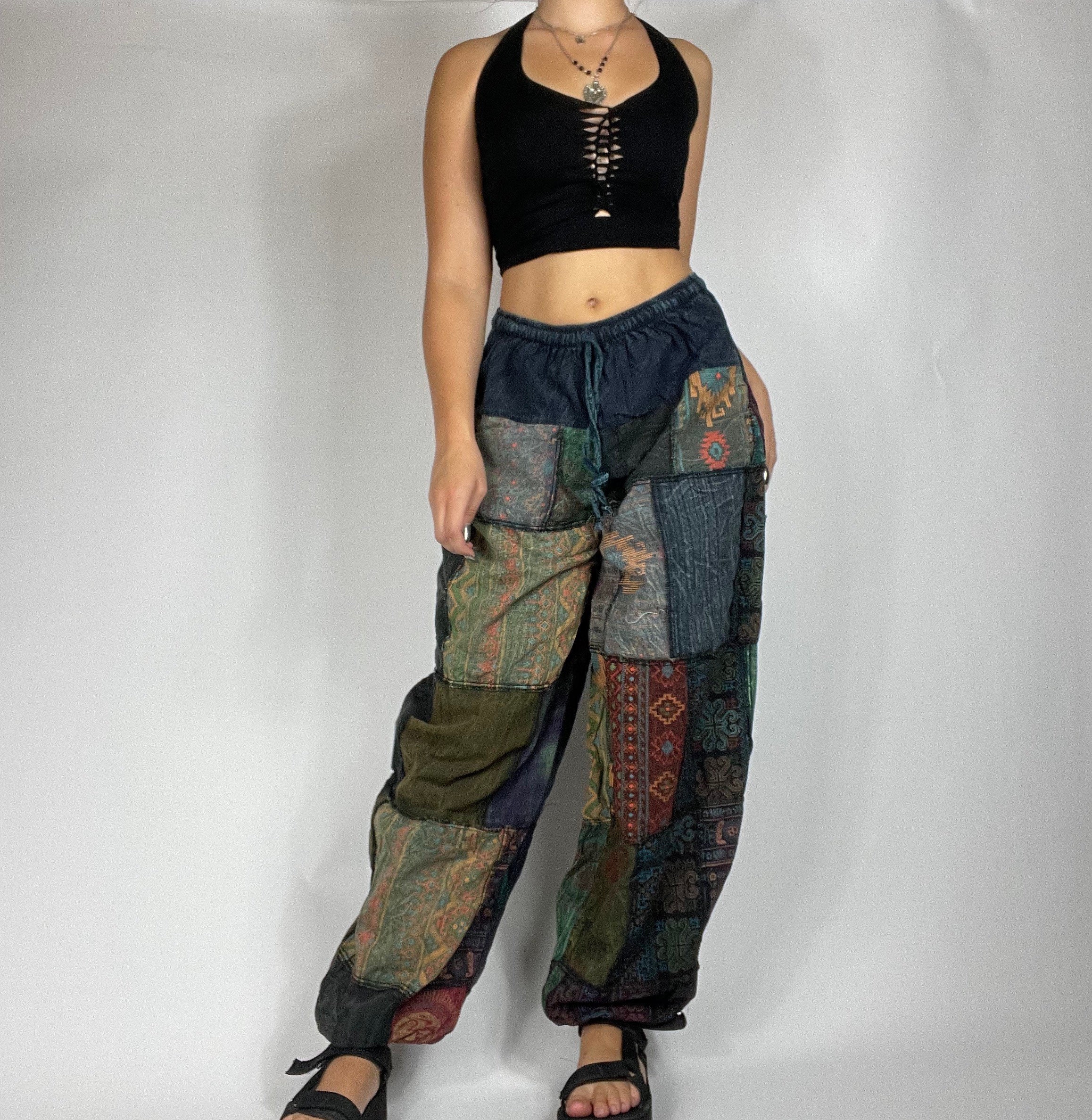 Women Baggy Pants Patchwork Denim Pants Cotton Harem Pants Cropped Pants  Hippie Denim Pants Baggy Capris Pants Cropped Jeans -  Canada