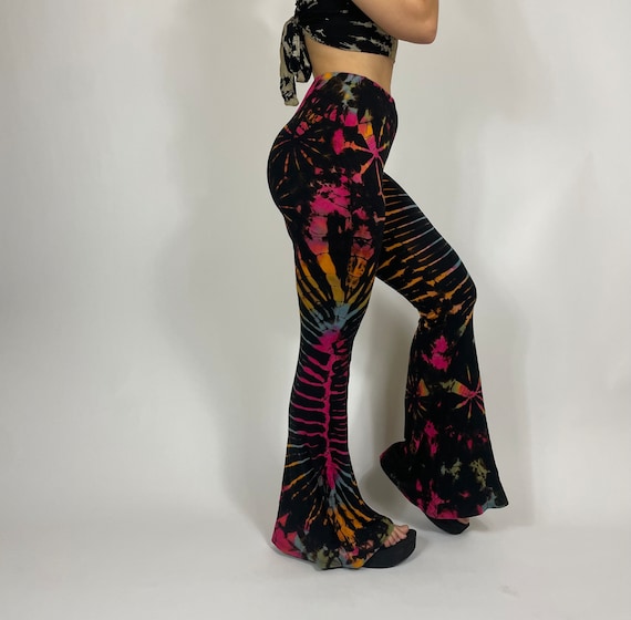 Arabella Flares in Black, Yoga Pants, 70s Pants, Tie Dye Hippie