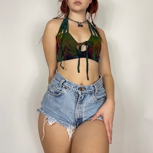 Calli Top - Green, Colorful Bralette, Tie Dye Boho Hippie Crop Top