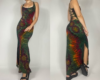 Nebula Dress - Green, Tie Dye Maxi Dress, Rave dress, festival dress, boho dress, Hippie Dress, Fairy Dress,