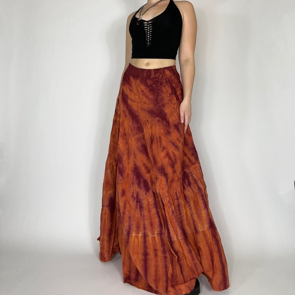 Amelia Skirt - Orange, Hippie skirt, tie dye maxi skirt, long skirt