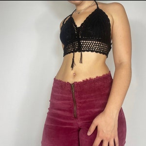 Violet top - black, crochet top, yoga top