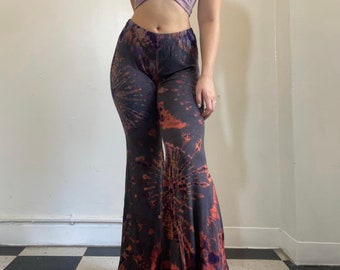 Arabella Flares in Purple, Festival Pants, Tie Dye Bohemian Leggings, 60s Pants