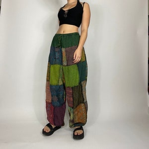 Pandora Pants in green/mixed patches, hippie pants, harem pants, bohemian clothing, yoga pants, patchwork pants