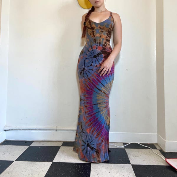Nebula Dress - Light Blue, Tie Dye Dress, Maxi Dress, Hippie Dress