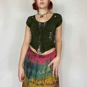 Lila Top - Zielony, top z rozcięciem, top wróżkowy, top w stylu fairycore, ubrania hippie