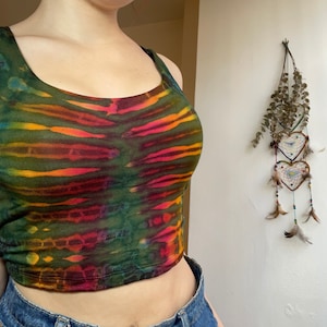 Green Tie Dye Crop Top: Caged Back Boho Festival Top