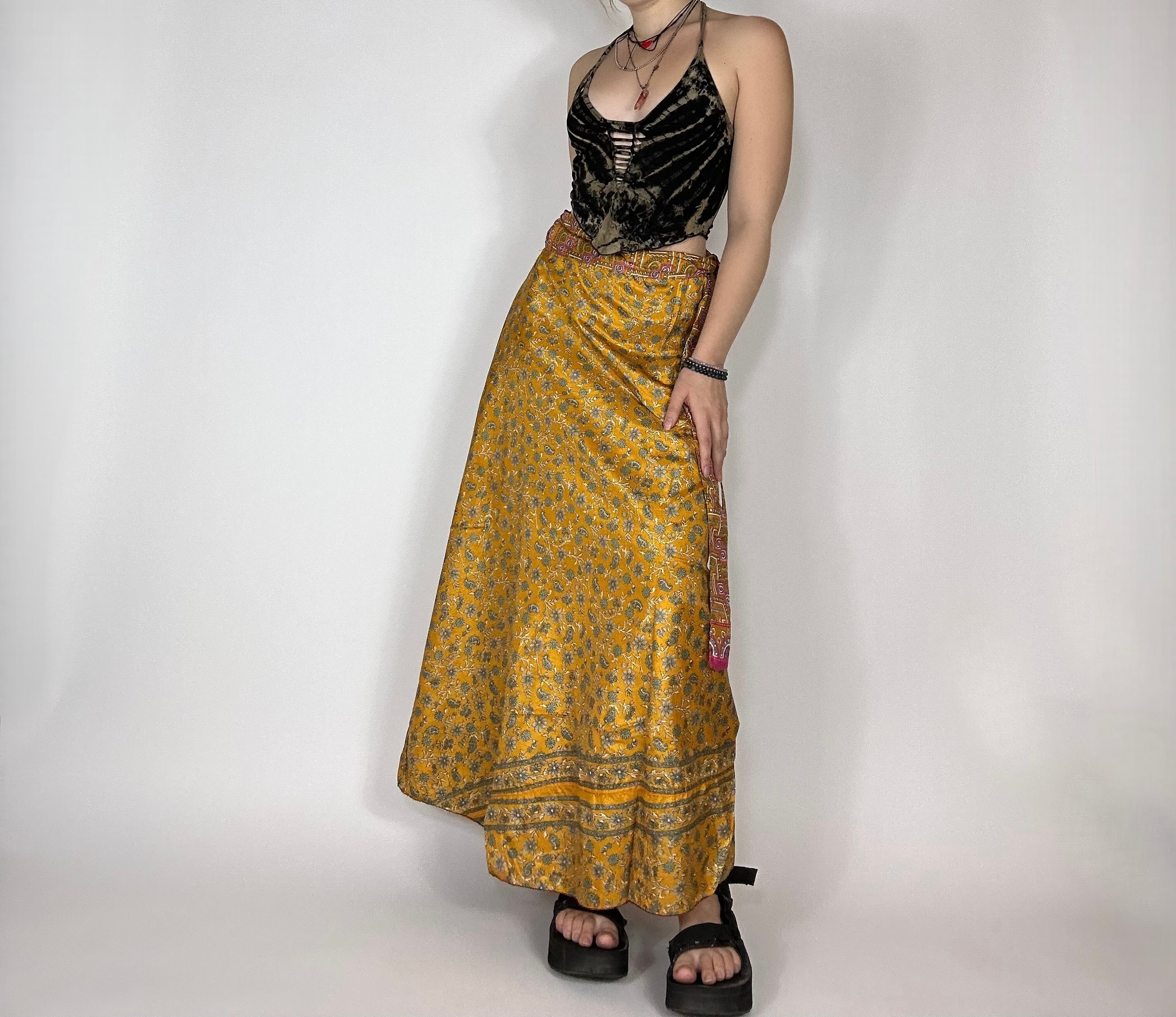 Orange High Waist Maxi Skirt For Womens Birthday Party Fashionable