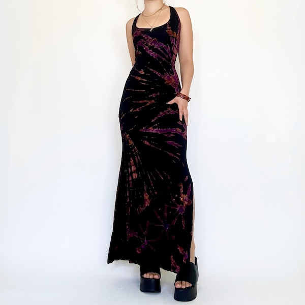Nebula Dress - Black Tie dye, Tie Dye Maxi Dress, Rave dress, festival dress, boho dress, Hippie Dress, Fairy Dress,