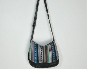 Calypso Shoulder Bag - Black, Boho shoulder bag, patchwork purse, hippie bag