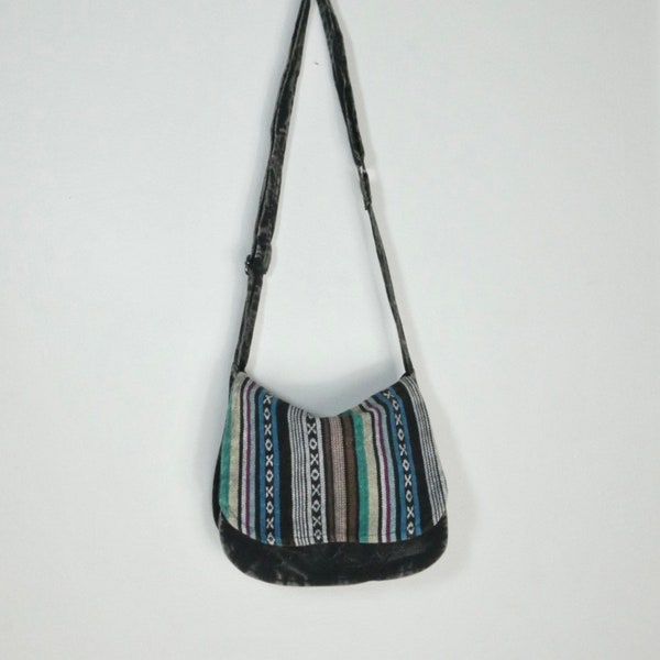 Calypso Shoulder Bag - Black, Boho shoulder bag, patchwork purse, hippie bag