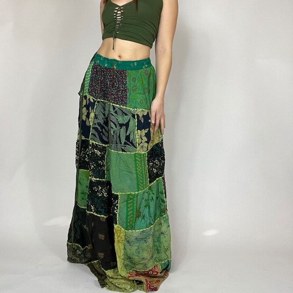 Odette Skirt - Green, Patchwork Skirt, Boho Skirt, Bohemian Skirt