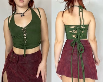 Luna Top - Green, Subversive Top, Slit-weave Fairy Top, Y2K Top