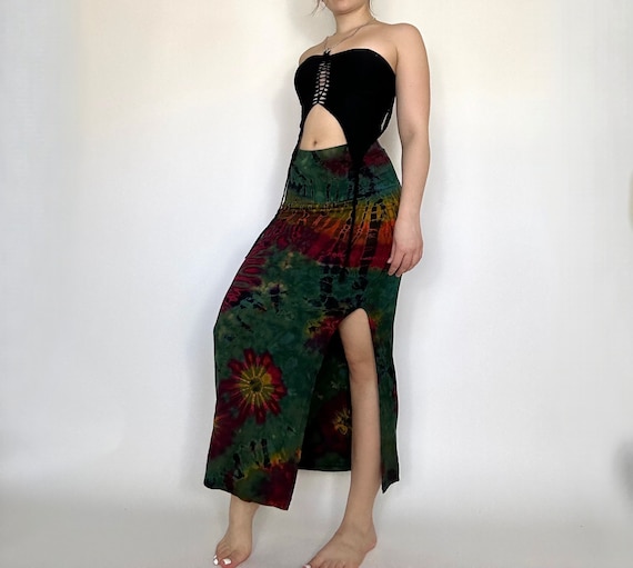 Glinda Tie Dye Pencil Skirt Green, Hippie Skirt, Maxi Skirt