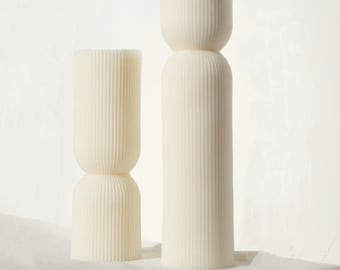 Tall Pinstripes Aesthetic Pillar Mold for Making Soy Wax Sculpture Wedding Decor,Ripples Taper Striped Column Unique Candle Mould Silicone