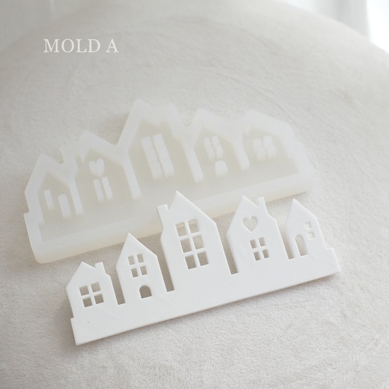 Silicone mold houses for plug-in Wreath loop strips, House slide-in Mold,Raysin casting mould Mold A