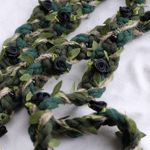 Personalized Green Handfasting Cord Floral and Leaves,Custom 4 Elements Hand Fastening Rope,Irish Wedding Knot,Norse Hand fasting Vines