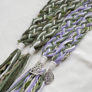 Personalized Handfasting Cord with Leaves,Custom Colour/Charm,Sage Green,Viking,Celtic Knot,Irish Wedding,Moss Lavender Hand fasting Rope