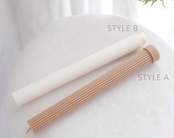 Ribbed Taper Candle Mold for Making Tall Striped Column Soy Wax Wedding Decor,Unique Geometric line Aesthetic Pillar Acrylic Plastic Mould