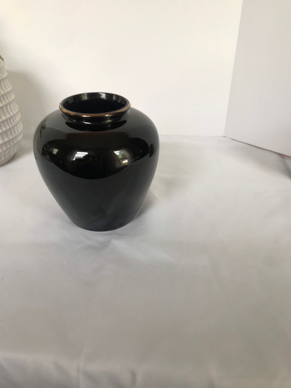 Vintage Yamaji Japanese floral butterfly fat round vase black Etsy