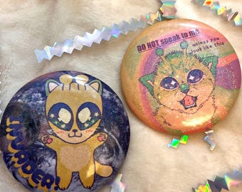 Alien Cat Holographic Funny Meme Pin Badges
