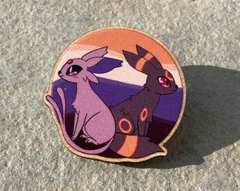 Umbreon and Espeon Eeveelutions Non-Binary Wooden Pin