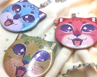 Alien Cat Holographic Pin Badges