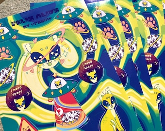 Felis Alius Alien Cat UFO Sticker Sheet
