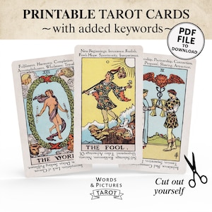 Druckbare Tarotkarten mit Schlüsselwörtern | Tarot Deck | Tarot lernen leicht gemacht | Tarot Flash Karten, PDF Digitale Datei SOFORTIGER DOWNLOAD zum Drucken