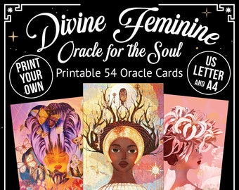 Printable Oracle Card Deck PDF Digital File Instant Download, Divine Feminine 54 Oracle Cards featuring illustrations of feminine sensuality