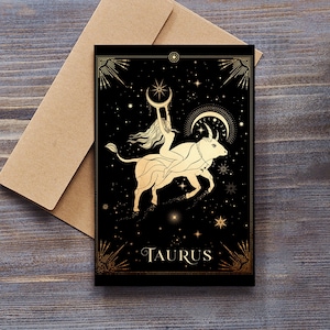 Taurus Birthday Card, Star Sign, Tarot, Zodiac, Horoscope, Astronomy, Constellation, Celestial, 5x7” Horoscope Greeting Card