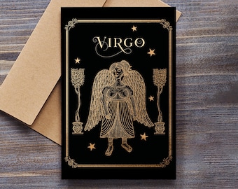 Virgo Birthday Card, Star Sign, Tarot, Zodiac, Horoscope, Astronomy, Constellation, Celestial, 5x7” Greeting Card