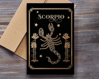 Scorpio Birthday Card, Star Sign, Tarot, Zodiac, Horoscope, Astronomy, Constellation, Celestial, 5x7” Greeting Card, Horoscope Birthday Card