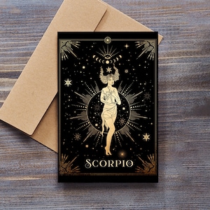 Scorpio Birthday Card, Star Sign, Tarot, Zodiac, Horoscope, Astronomy, Constellation, Celestial, 5x7” Greeting Card, Horoscope Greeting Card