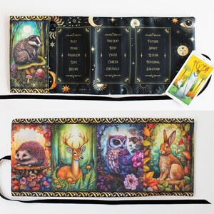Custodia per carte dei tarocchi, custodia porta-tarocchi, accessori per streghe e wicca, strumento di divinazione pagano, borsa per altare, gufo, riccio, lepre