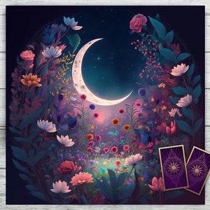 Tarot Altar Cloth with Moon phase, Stars, and Clouds. Celestial Tarot Deck Altar Cloth for Tarot Oracle Card Readings. Black Velvet