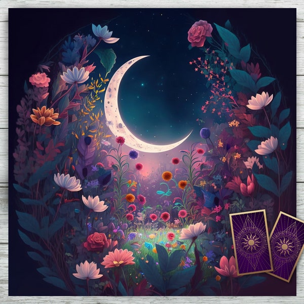 Tarot Altar Cloth with Moon phase, Stars, and Clouds. Celestial Tarot Deck Altar Cloth for Tarot Oracle Card Readings. Black Velvet