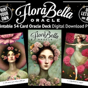 Afdrukbaar Oracle Card Deck, PDF Digital File Instant Download, 'FloraBella' 54 Oracle Cards met bloemen en vrouwelijke sensualiteit