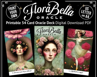 Printable Oracle Card Deck, PDF Digital File Instant Download, ‘FloraBella’ 54 Oracle Cards featuring flowers and feminine sensuality