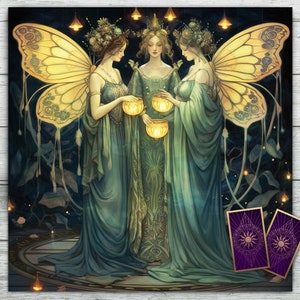 Tarot-altaarkleed Fairy Angels Art Nouveau. Prerafaëlitisch goddelijk vrouwelijk, godin heks heidens decor. Orakelkaarten. Tarotmat van fluweelstof