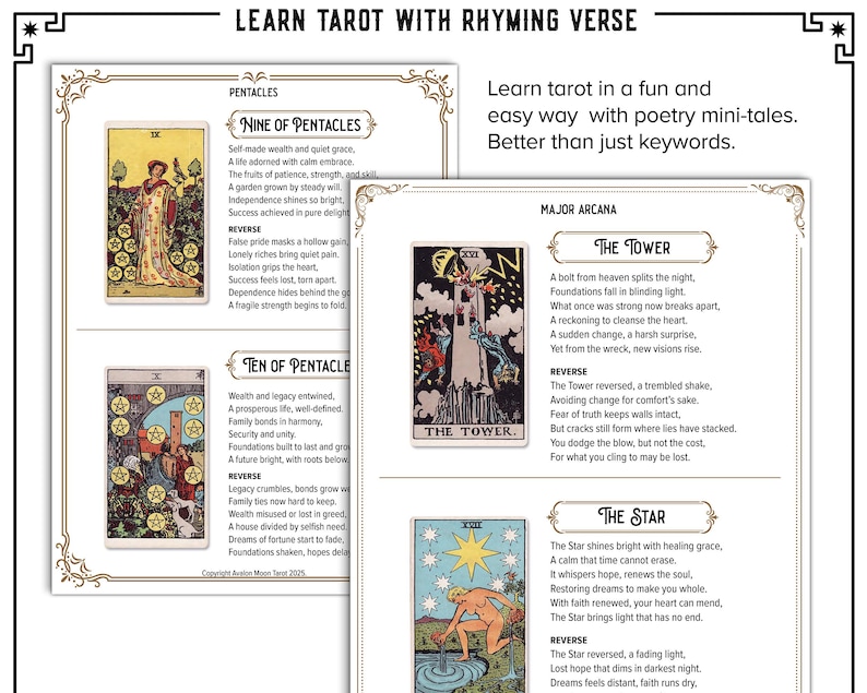 Learn Tarot with rhyming verse. Make learning tarot fun and easy with these engaging & catchy rhyming poems. Digital download PDF