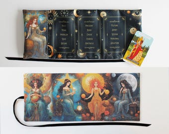 Tarot Card Wrap, Tarot Storage Pouch Holder Case, The World, Sun, Moon, Star, Empress Tarot Cards, Pagan Gift, Divination, Altar Cloth Bag