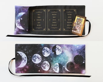 Celestial Moon Phase Tarot Card Wrap, Tarot Storage Pouch Holder Case, Witch Wiccan Supplies, Pagan Gift, Divination Tool bag