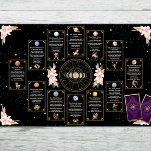 Tarot Altar Tuch, Zwölf Kartenlegung, 12 Häuser des Sternzeichens, Tarot Orakel Kartenlegung, Pagan Geschenk, Weicher Samt Stoff, Tarot Matte