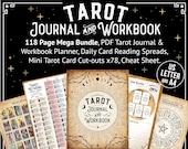 Tarot Journal, Printable Planner Workbook, 116 page MEGA BUNDLE PDF Daily Card Reading Spreads Pendulum Wheel, Mini Card Cutouts x78