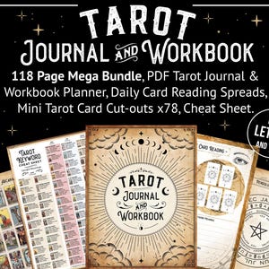 Tarot Journal, Printable Planner Workbook, 116 page MEGA BUNDLE PDF Daily Card Reading Spreads Pendulum Wheel, Mini Card Cutouts x78
