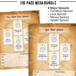 Tarot Journal, Printable Planner Workbook, 116 page MEGA BUNDLE PDF Daily Card Reading Spreads Pendulum Wheel, Mini Card Cutouts x78