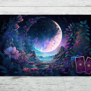 Nappe d'autel de tarot avec phases de lune, étoiles, nuages. Nappe d'autel du jeu de tarots célestes pour lectures de tarots et de cartes Oracle. Tissu velours doux