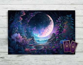 Tarot Altar Cloth with Moon phase, Stars, Clouds. Celestial Tarot Deck Altar Cloth for Tarot and Oracle Card Readings. Soft Velveteen Fabric
